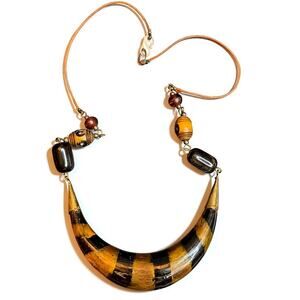 Vintage Wood Tribal Statement Necklace 28"